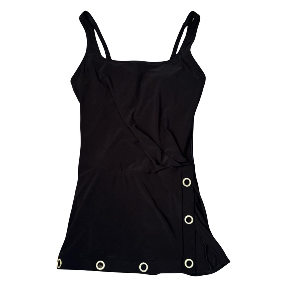 BEYOND • Black Crystal Grommets Swim Dress Swimsuit Beach Summer